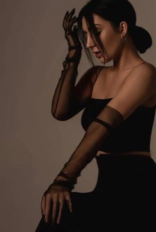 Siyah Uzun Şık Gelin Eldiveni Tül Eldiven Nikah/düğün Eldiveni