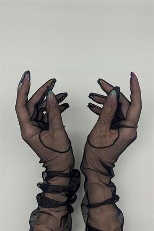 الجملة قفازات الزفاف تول طويل أسود