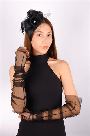 Black Voile Wedding Hat Ade Bridal Accessory And Tulle Gloves