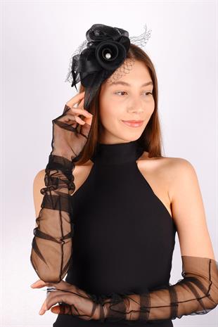 Black Voile Wedding Hat Ade Bridal Accessory And Tulle Gloves