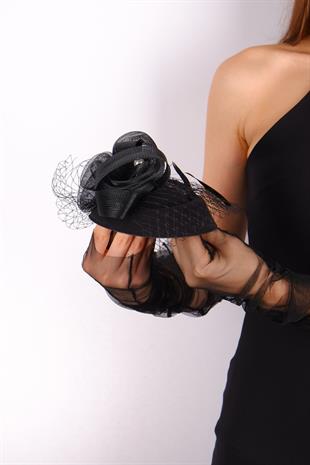 Black Voile Wedding Hat Ade Bridal Accessory And Tulle Gloves