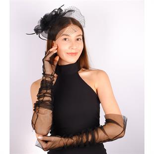 الجملة قبعة الزفاف الفوال الأسود Canel ملحقات الزفاف وقفازات تول