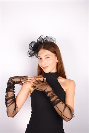 Black Voile Wedding Hat Canel Bridal Accessory And Tulle Gloves