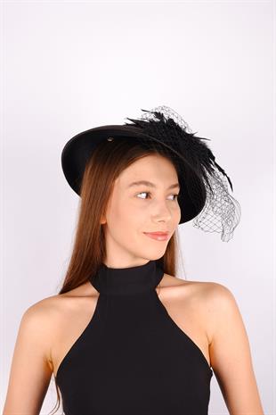 Black Voile Wedding Hat Devin Pearled Tulle Bridal Accessory