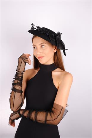 الجملة الأسود قبعة الزفاف Voilet ديفين بيرل تول الزفاف التبعي قفازات تول