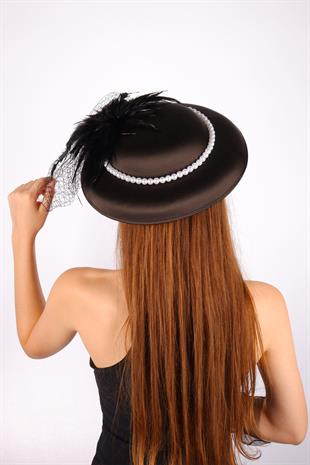 Black Voile Wedding Hat Devin Pearled Tulle Bridal Accessory