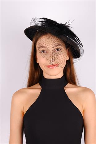 Black Voile Wedding Hat Devin Pearled Tulle Bridal Accessory