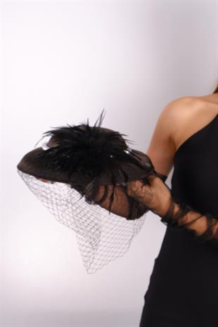 Black Voile Wedding Hat Devin Pearled Tulle Bridal Accessory