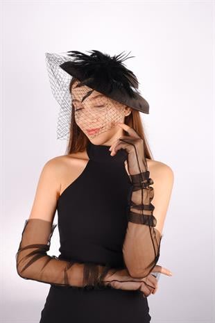 Black Voile Wedding Hat Dilda Bridal Accessory And Tulle Gloves