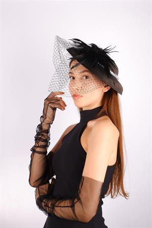 الجملة الأسود قبعة الزفاف Voilet ديلدا ملحقات الزفاف وقفازات تول