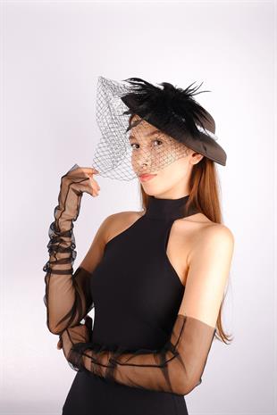 الجملة الأسود قبعة الزفاف Voilet ديلدا ملحقات الزفاف وقفازات تول