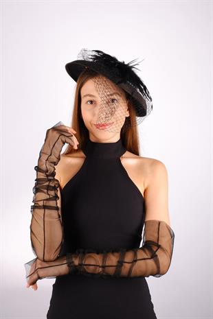 الجملة الأسود قبعة الزفاف Voilet ديلدا ملحقات الزفاف وقفازات تول