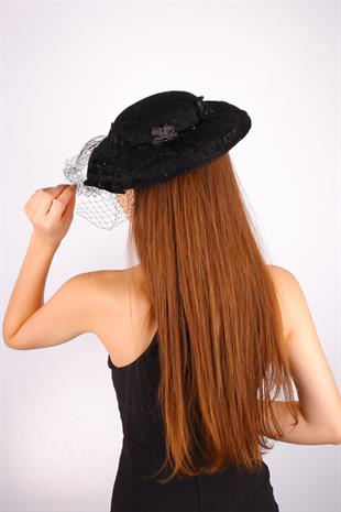 الجملة قبعة الزفاف الفوال الأسود إرنا ملحقات الزفاف تول