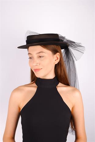 Black Voile Wedding Hat with Hera Bow Bridal Accessory