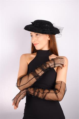 الجملة قبعة الزفاف الفوال الأسود Leyal الدانتيل ملحقات الزفاف والقفازات