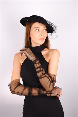 الجملة قبعة الزفاف الفوال الأسود Leyal الدانتيل ملحقات الزفاف والقفازات