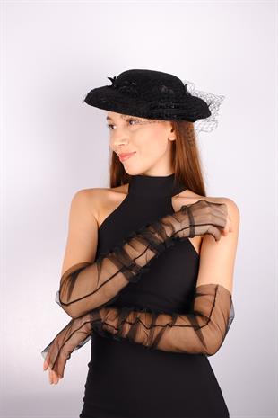 Black Voile Wedding Hat Leyal Lace Bridal Accessory And Gloves