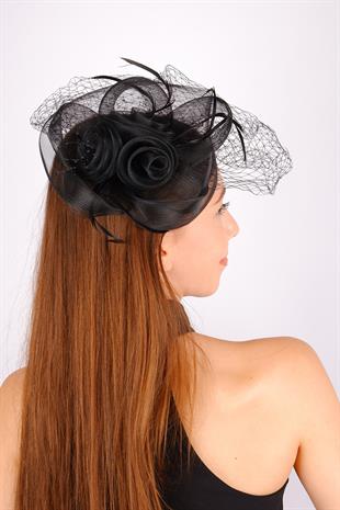 Black Voile Wedding Hat, Mila Tulle Bridal Accessory and Gloves