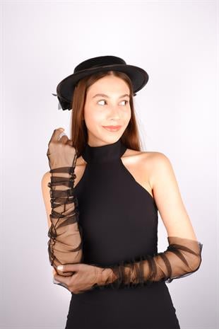 Black Voile Wedding Hat Milano Tulle Bridal Accessory and Gloves
