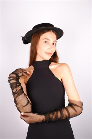 Black Voile Wedding Hat Milano Tulle Bridal Accessory and Gloves