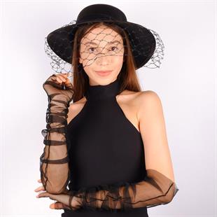 الجملة قبعة الزفاف الفوال الأسود، ملحقات الزفاف ميلن تول والقفازات