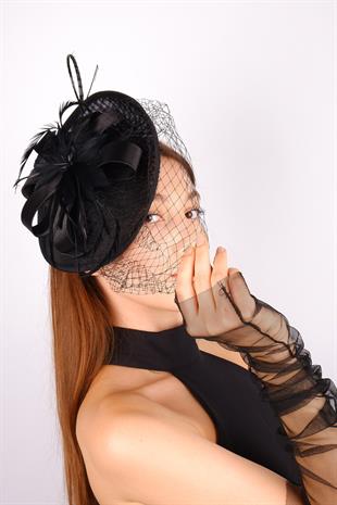 Black Voile Wedding Hat Greenhouse Lace Bridal Accessory And Gloves
