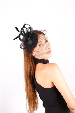 Black Voile Wedding Hat Sera Lace Bridal Accessory