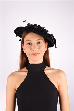 Black Voile Wedding Hat Vera Lace Floral Bridal Accessory