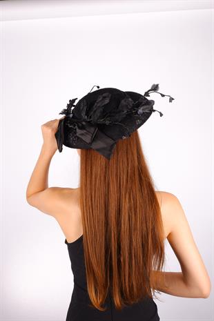 Black Voile Wedding Hat Vera Lace Floral Bridal Accessory