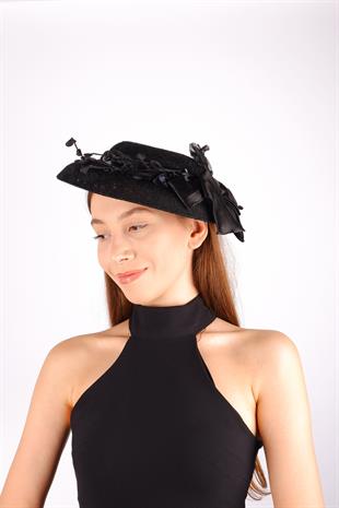 Black Voile Wedding Hat Vera Lace Floral Bridal Accessory