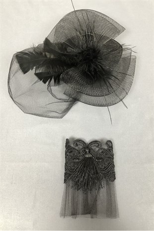 Black Voile Hat and Wristband Accessory Face Veils
