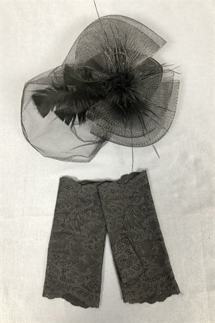 Black Voile Hat and Lace Gloves Face Veils