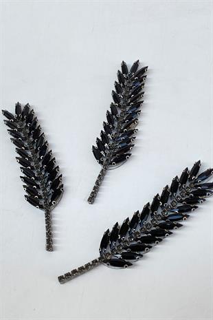 Siyah Yaprak Desen Ütüyle Yapışan Parlak Taşlı Aplik 