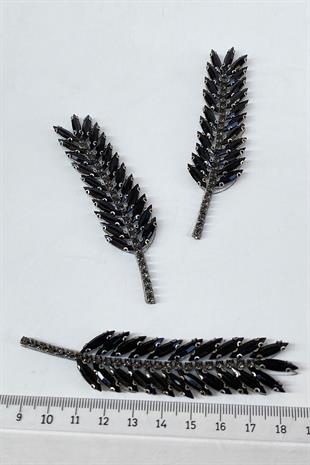 Siyah Yaprak Desen Ütüyle Yapışan Parlak Taşlı Aplik 