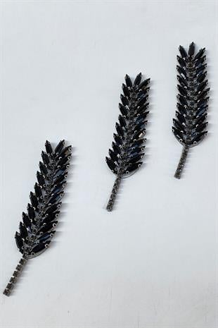 Siyah Yaprak Desen Ütüyle Yapışan Parlak Taşlı Aplik 