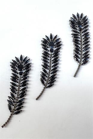 Siyah Yaprak Desenli Ütüyle Yapışan Parlak Taşlı Aplik 