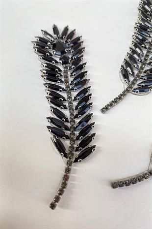 Siyah Yaprak Desenli Ütüyle Yapışan Parlak Taşlı Aplik 