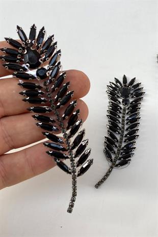 Siyah Yaprak Desenli Ütüyle Yapışan Parlak Taşlı Aplik 