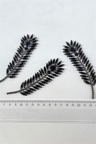 Siyah Yaprak Desenli Ütüyle Yapışan Parlak Taşlı Aplik 