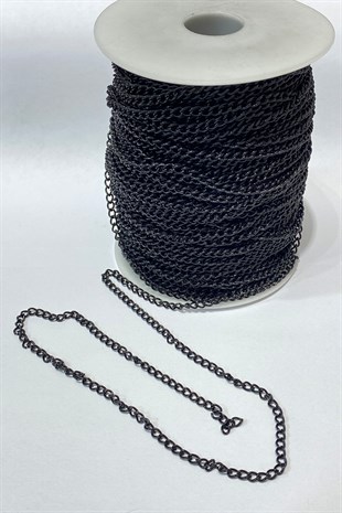 Black Flat Metal Necklace Chain 1 Mt