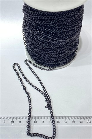 Black Flat Metal Necklace Chain 25 Mt