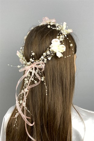 Somon Ortanca Çiçekli Özel Gelin Kına Tacı