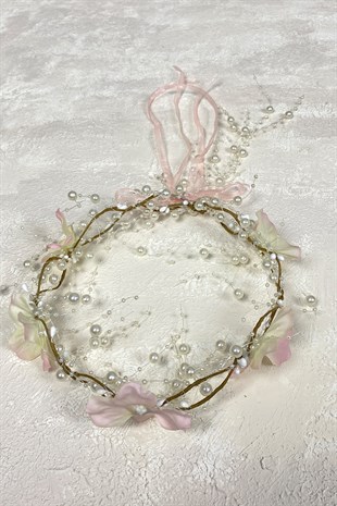 Somon Ortanca Çiçekli Özel Gelin Kına Tacı