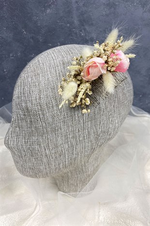 Salmon Cotton Grass Chipso and Artificial Flower Comb Hairpin