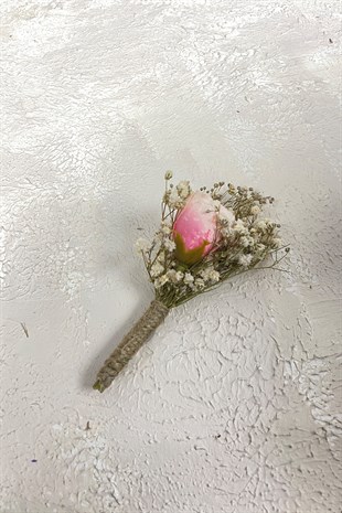 Somon Şakayık Çiçekli Cipsolu Gelin Buketi Tacı ve Yaka Çiçeği Seti