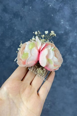 Somon Şakayık Çiçekli Cipsolu Taraklı Saç Tokası