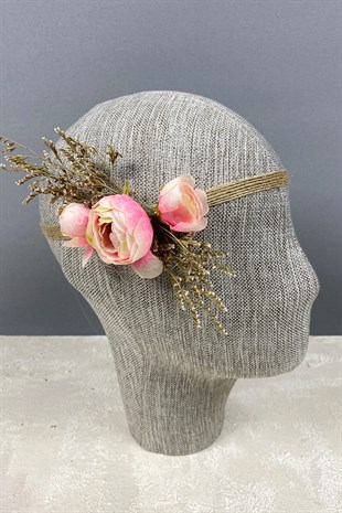 Salmon Peony Flower Sea Herb Bridal Bouquet Crown and Boutonniere Set