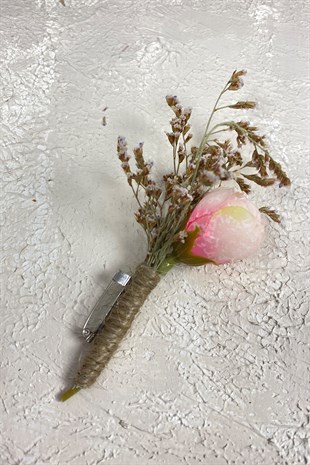 Salmon Peony Flower Sea Herb Bridal Bouquet Crown and Boutonniere Set