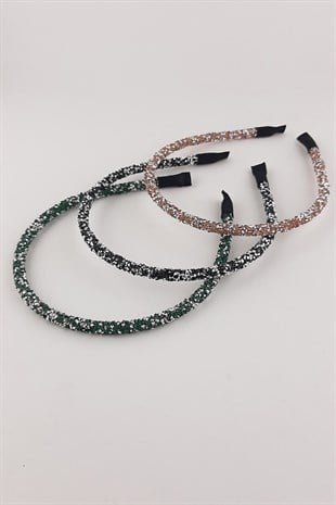 Somon Siyah Yeşil 3lü Taşlı Taç