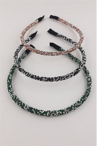 Somon Siyah Yeşil 3lü Taşlı Taç